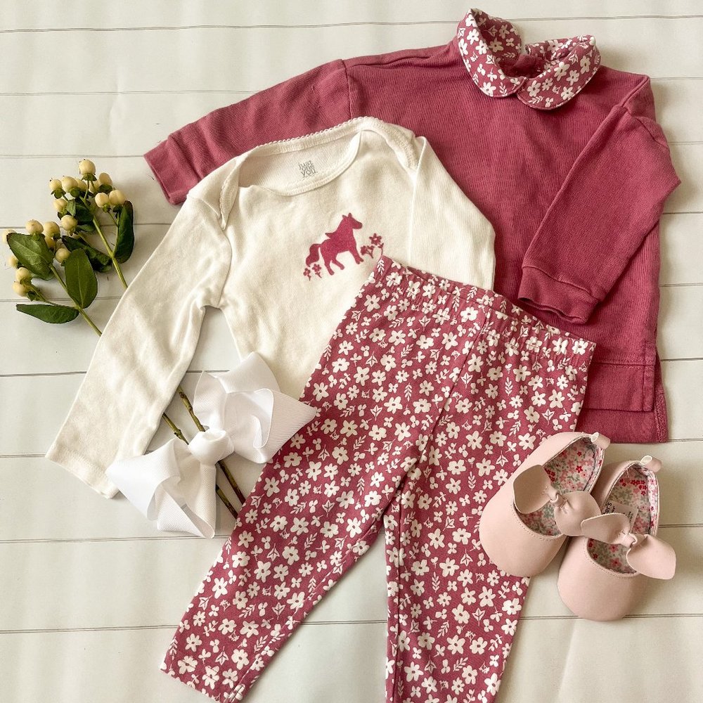 Carter's 12M Three Piece Dusty Rose Floral Pink Set